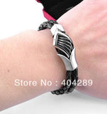 Men's Angel Wing Rhinestone Leather Bracelet