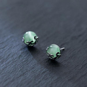925 Silver 10.5mm Chalcedony Jade Stud Earring