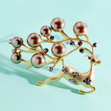 Shell Pearls Deer Brooch Pin Women 925 Silver Dress Scarf
