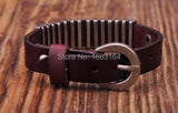 Brown Leather Bracelet Wristband wavy Studs Cuff Unisex&Men's