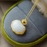 Silver Inlaid Hetian Jade Lapis Pendant Necklace Chinese Retro Gilt Craft
