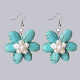 AA Pearl Earrings Turquoise Flower Freshwater Pearl Wedding Jewelry