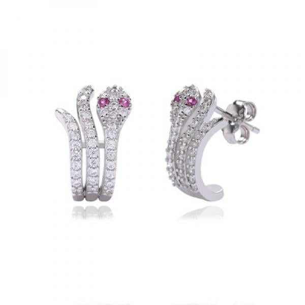 925 Silver Snake Crystal Stud Earrings Women Engagement Jewelry
