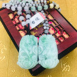 Green Jade Dragon & Phoenix Pair Pendant with Necklace