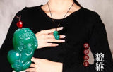 Green Chalcedony Carved Pixiu Pendant Necklace for Wealth