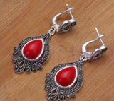 Vintage Green Jade 925 Silver Dangle Earring