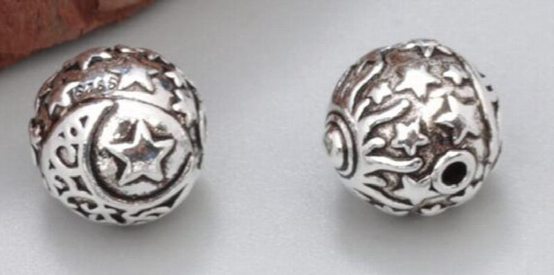 925 Silver Moon Star Beads Vintage Sterling Jewelry Bracelet