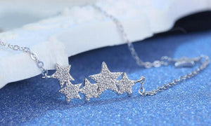 925 Sterling Plata CZ Stars Pendant Necklace Wedding Family Jewelry