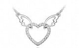 Wings Heart Pendant Necklace Silver Tone