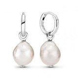 925 Silver Baroque Pearl Hoop Earrings with Crystal