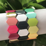 Colorful Enamel Tile Beaded Bracelet, Rainbow Stretch Boho Jewelry