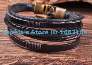 S533 Surfer Leather Hemp Hand Braid Bracelet Wristband Men's Cuff
