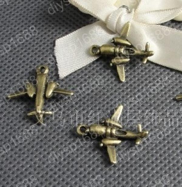 100pcs Antique Bronze Plated Airplane Charms Pendants
