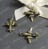 100pcs Antique Bronze Plated Airplane Charms Pendants