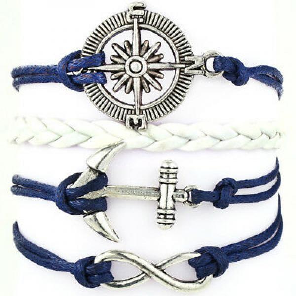 Suede Leather Shoelace Bracelet with Rudder Anchor Charm