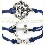 Suede Leather Shoelace Bracelet with Rudder Anchor Charm