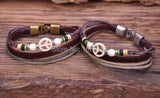 Bronze Surfer Hemp Leather Stone Beads Bangle Bracelet Mens