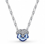 925 Sterling Silver Pansy Flower Pendant Necklace for Women