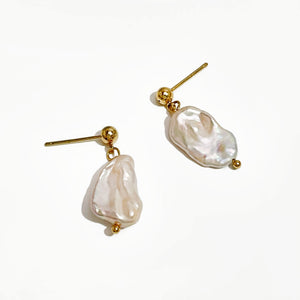 Freshwater Pearl Charm Stud Earring Minimalist Baroque Design
