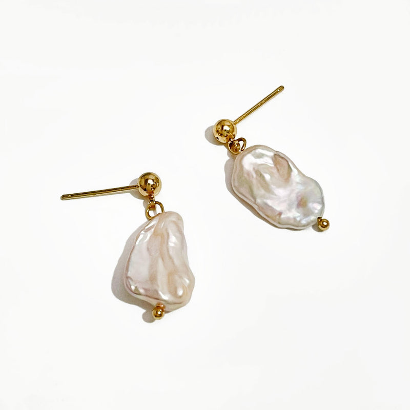 Freshwater Pearl Charm Stud Earring Minimalist Baroque Design