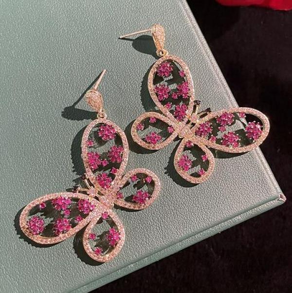 S925 Silver Butterfly Crystal Earrings DIY Accessories