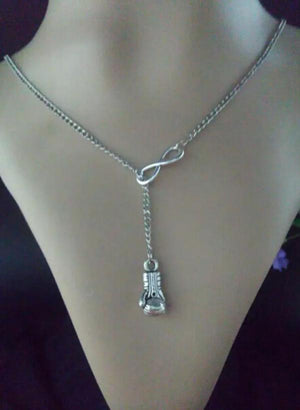 Lucky 8 & Boxing gloves charm sweater chain necklace