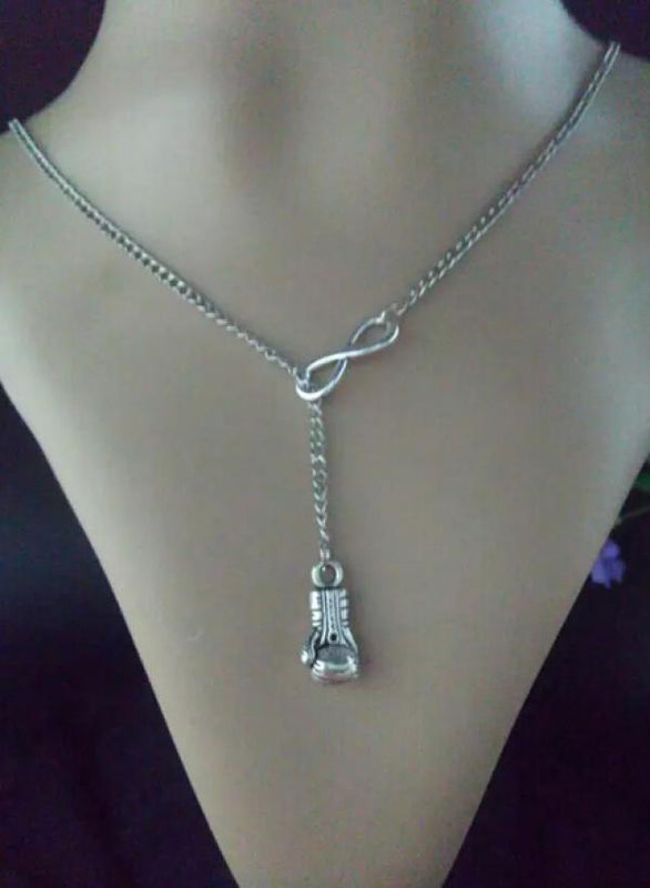 Lucky 8 & Boxing gloves charm sweater chain necklace