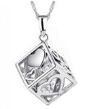 Heart Pendant Necklace Love Cube Square & Heart Necklace