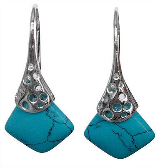925 Sterling Silver Blue Jade Earrings
