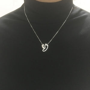 925 Silver Baby Footprint Necklaces for Mother Child