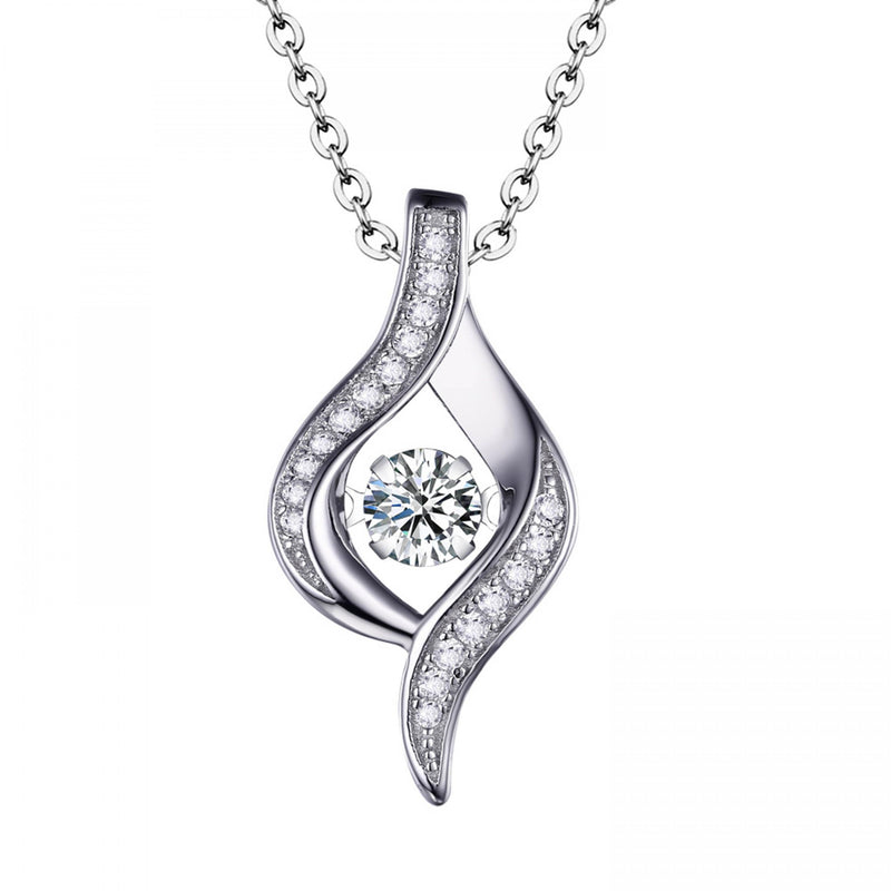 925 Silver Dancing CZ Stone Pendant Necklace-Engagement/Party/Birthday Gift