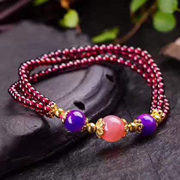 Natural Garnet Stone Bracelet Wine Red Beads
