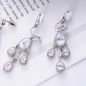 Pink CZ Water Drop Chandelier Dangle Earrings for Women