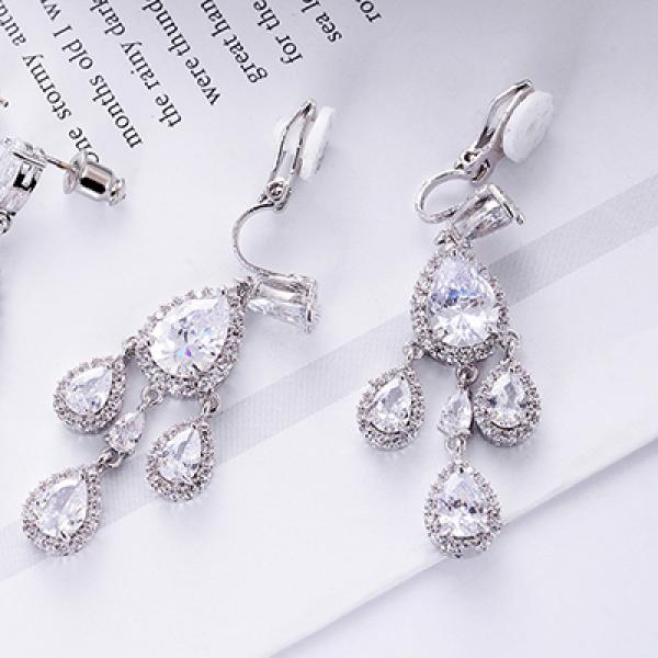 Pink CZ Water Drop Chandelier Dangle Earrings for Women
