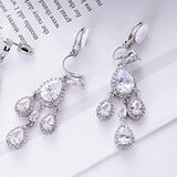 Pink CZ Water Drop Chandelier Dangle Earrings for Women
