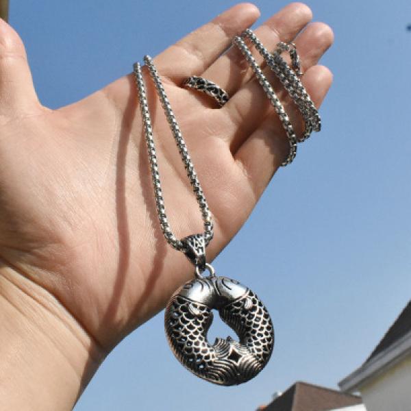 Titanium Steel Carp Necklace Retro Ethnic Women Good Luck Pendant