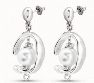 925 Silver Pearl Circle Pin Earrings