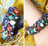 Summer Beach Bangle Lampwork Shell Stone Button Bracelet