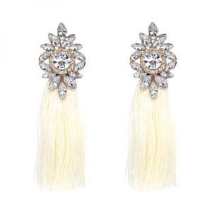 Big Flower Beads Tassel Fringes Drop Earrings Wedding Jewelry
