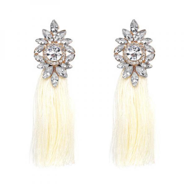Big Flower Beads Tassel Fringes Drop Earrings Wedding Jewelry