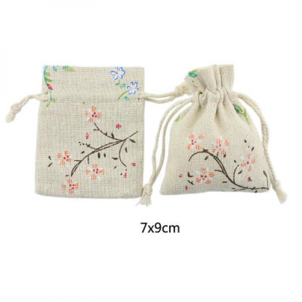 10pcs Flower Branch Pattern Cotton Sacks Gift Bags