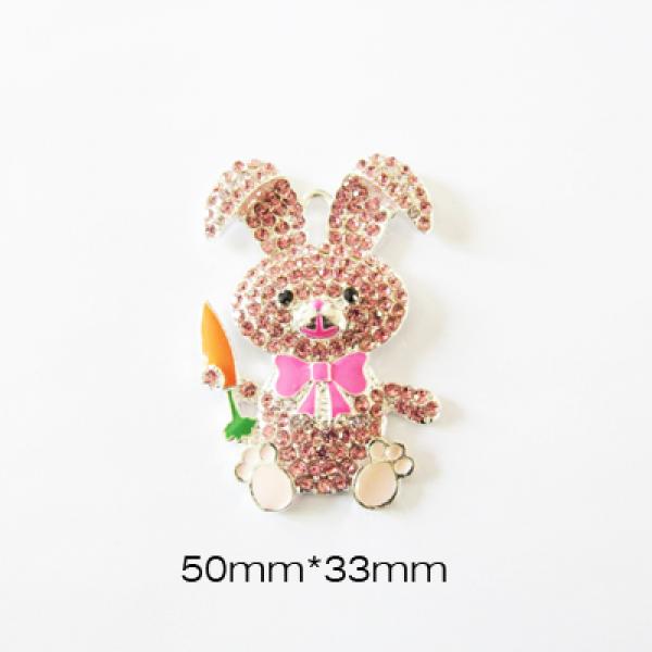 Bunny Hold Carrot Rhinestone Pendants Lot of 10 for Easter Jewelry