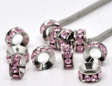 50 Pcs Pink Rhinestone Rondelle Bead Charm Bracelet 11mm