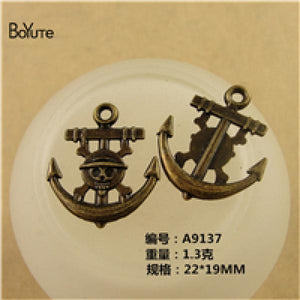 BoYuTe 22*18MM Antique Bronze Pirates Rudder Anchor Charm Pendant