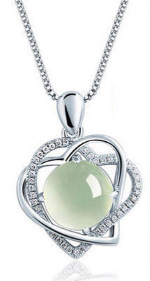 925 Silver Necklace with Natural Crystals Angel Wings Heart Pendant