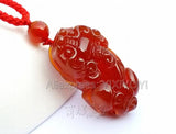 Handwork Red Agate Jade PiXiu Pendant + Rope Necklace Charming Jewelry