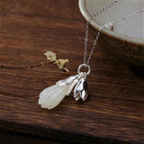 S925 Sterling Silver Hetian Jade Magnolia Lady Pendant