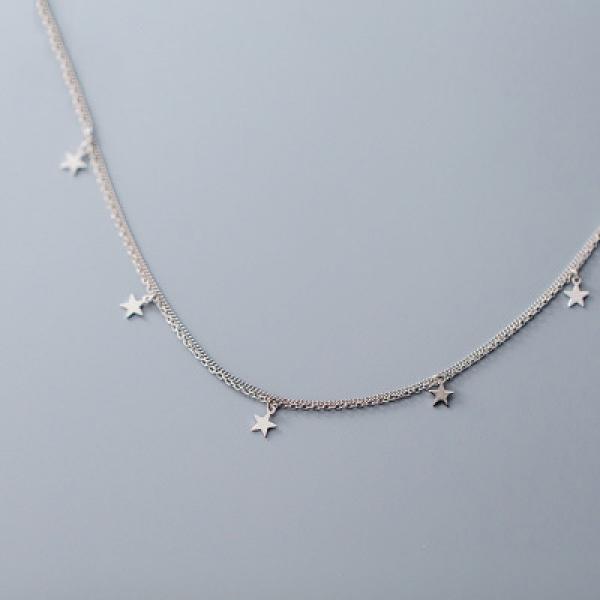S925 Sterling Silver Star Pendant Double Chain Necklace Women Jewelry