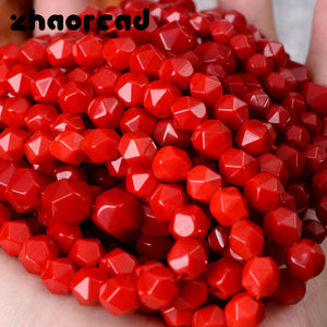 Red Coral Stone Beads Faceted Spacer Beads for Jewelry Making DIY Charms Bracele
