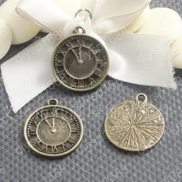100 pcs Clock Shape Charms Pendants Antique Bronze Plated Jewelry Findings
